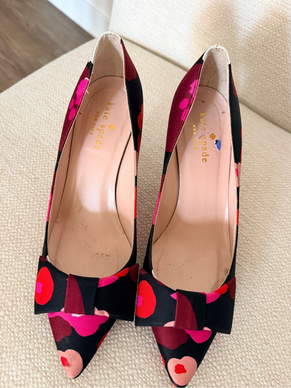 kate spade Black Floral Pointed-Toe Bow Pumps with Pink & Red Accents